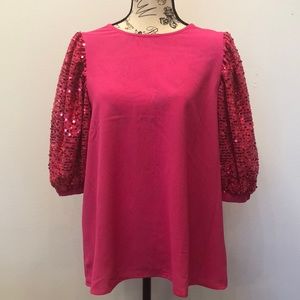 Vine and Lace Hot Pink Sequin With Puff Sleeves